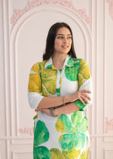Green Floral Printed Viscose Kurta with Button Closure-P1333GREEN